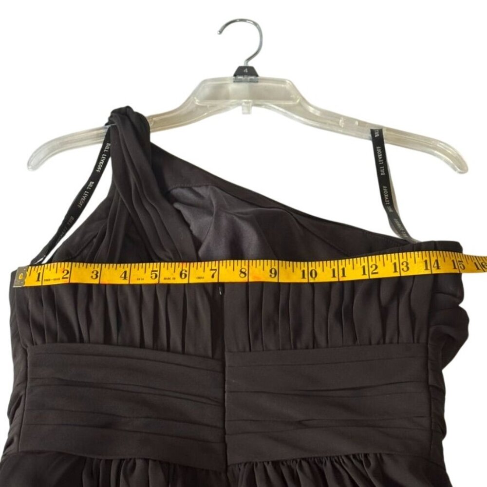 Bill Levkoff Black One-Shoulder Pleated Chiffon Cocktail Dress Size 12 - Picture 9 of 9